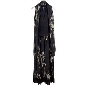 Elana Kattan Black Abstract Print Mesh Maxi Dress SHAWL WRAP SCARF WOMEN Large